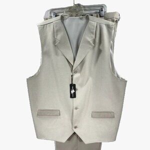 Monologue Men's 2 Piece Vest Set Khaki White Vest Khaki Pants Cuffed Hem 3XL 44"